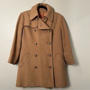 Vintage Women's Tan Double-Breasted Coat Camel Hair Size Small Gino Rossi Chic